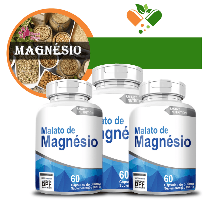 Kit com 3 Malato de Magnésio 500mg 60 Cápsulas