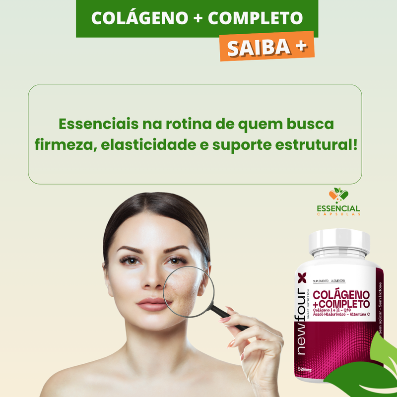 COLÁGENO + COMPLETO - COLÁGENO I E II , Q10 , ÁCIDO HIALURÔNICO , VITAMINA C KIT COM 3 POTES COM TOTAL DE 180 CAPSULAS
