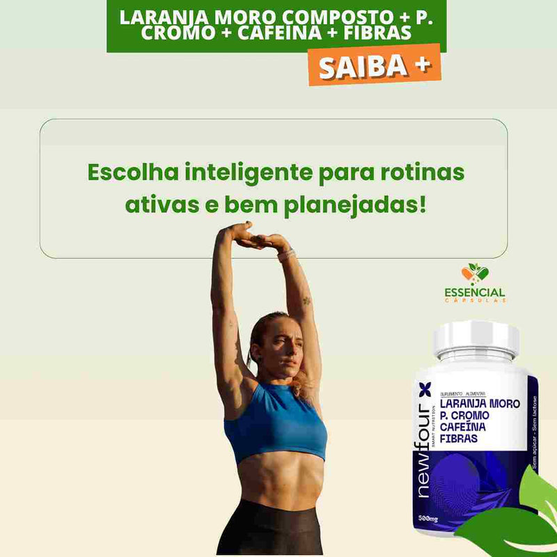 LARANJA MORO + PICOLINATO DE CROMO + CAFÉINA + FIBRAS 60 CÁPSULAS