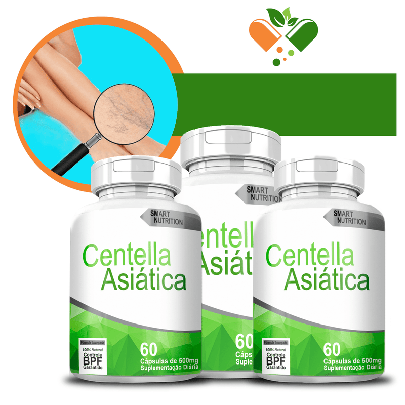 Kit com 3 Potes Centella Asiática 500mg 60 Cápsulas