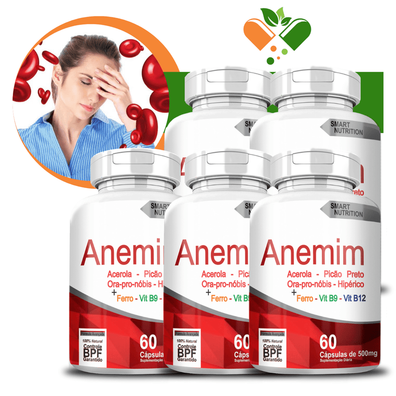 Kit com 5 Potes Anemin 500mg 60 Cápsulas