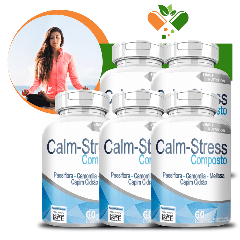 Kit com 5 Potes Calm-Stress 500mg 60 Cápsulas