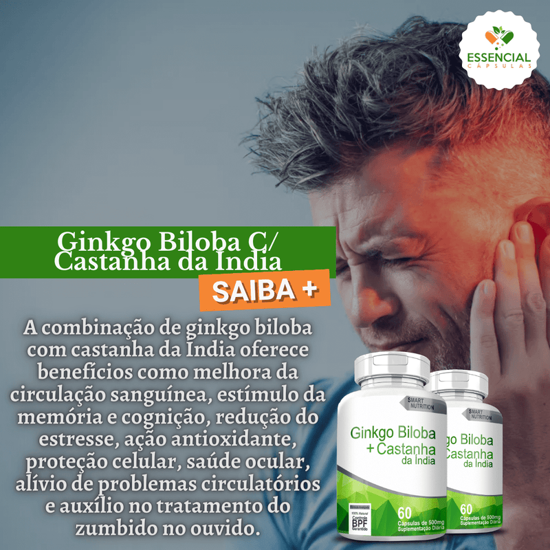 Kit com 3 Ginkgo Biloba Com Castanha Da Índia 500mg 60 Cápsulas