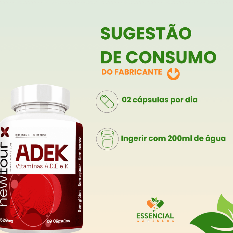 ADEK  VITAMINAS A, D , E , K KIT COM 3 POTES COM TOTAL DE 180 CAPSULAS