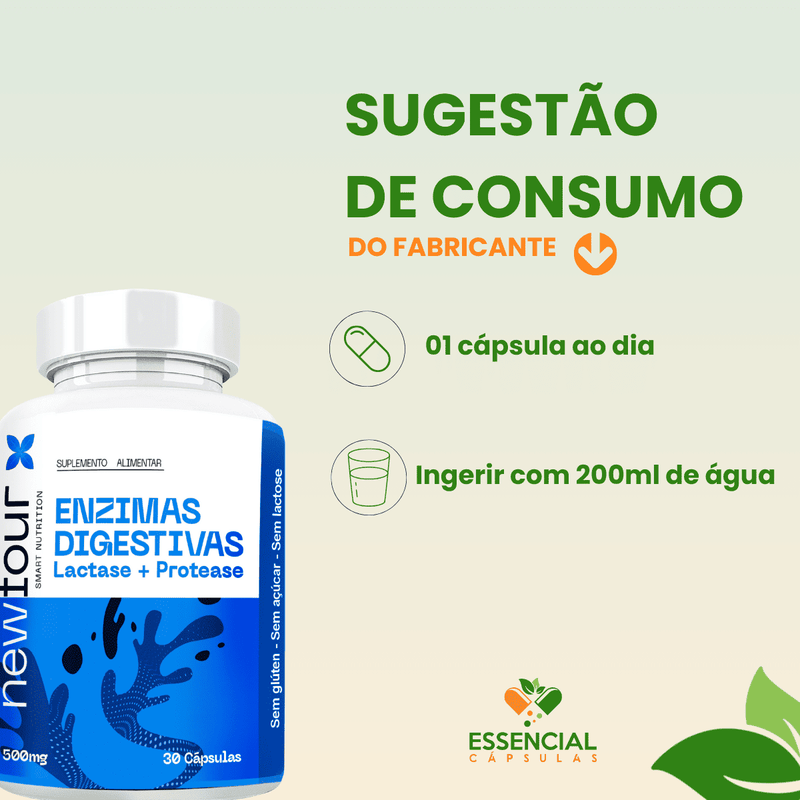 ENZIMAS DIGESTIVAS  LACTASE + PROTEASE KIT COM 3 POTES COM TOTAL DE 90 CAPSULAS