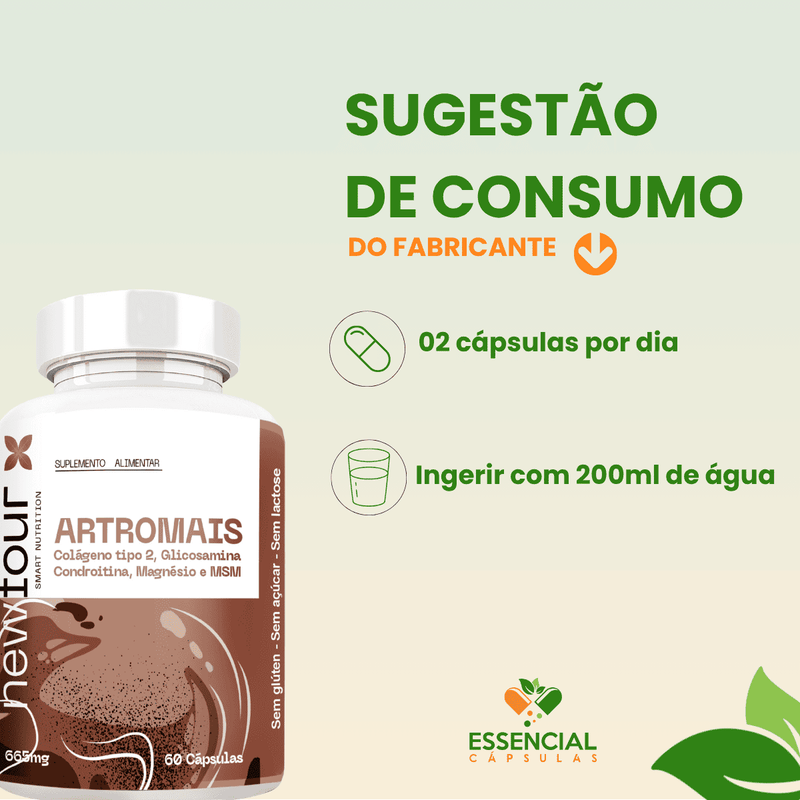 ARTROMAIS - COLÁGENO TIPO 2 , GLICOSAMINA , CONDROITINA , MAGNÉSIO E MSM KIT COM 3 POTES COM TOTAL DE 180 CAPSULAS