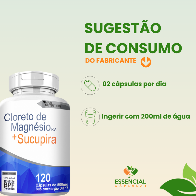 Kit com 3 Cloreto De Magnésio P.A com Sucupira 500mg 120 cápsulas