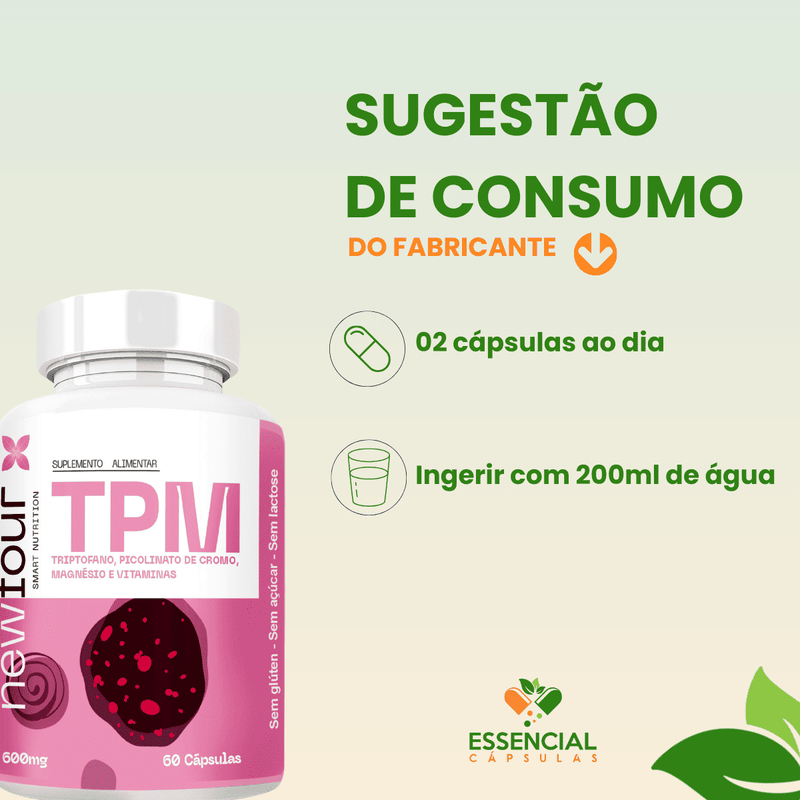 TRIPTOFANO  + PICOLINATO DE CROMO + BISGLICINATO DE MAGNÉSIO  + VITAMINA B6 + INOSITOL  KIT C/ 3 POTES  TOTAL DE 180 CAP