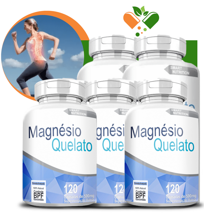 Kit Com 5 Potes Magnésio Quelato 500mg 120 Cápsulas