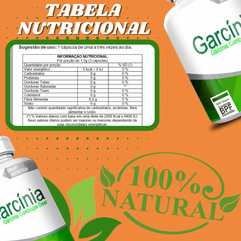 Garcínia Cambogógia 500mg 60 Cápsulas