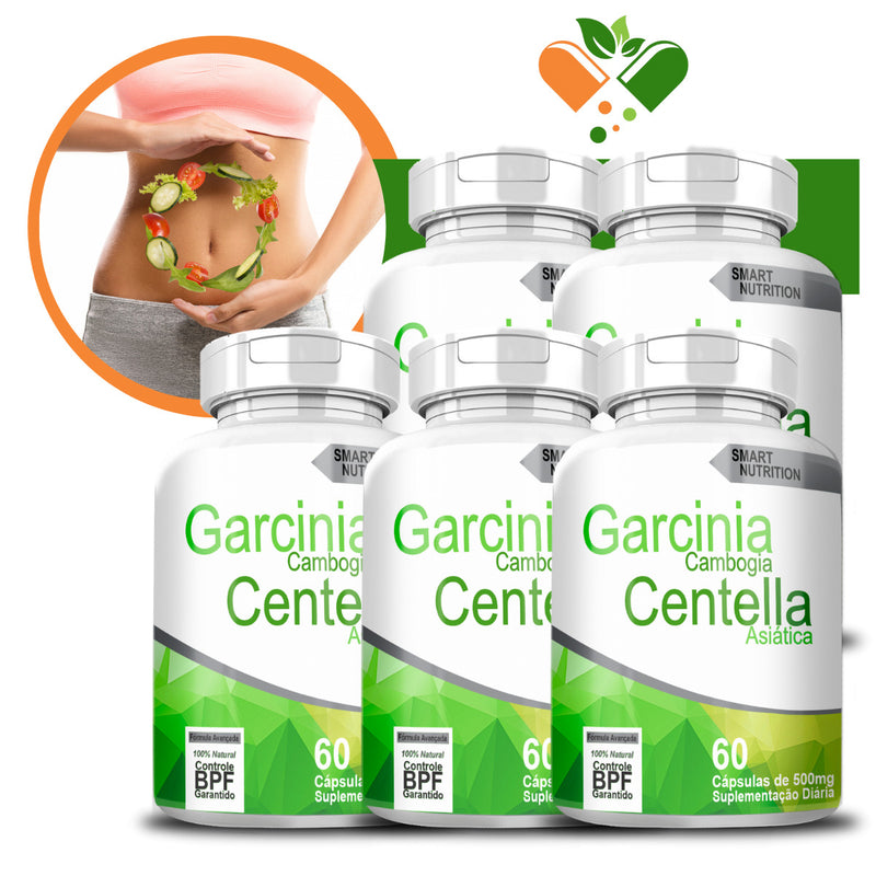 Kit com 5 Garcinia Com Centella Asiática 500mg 60 Cápsulas