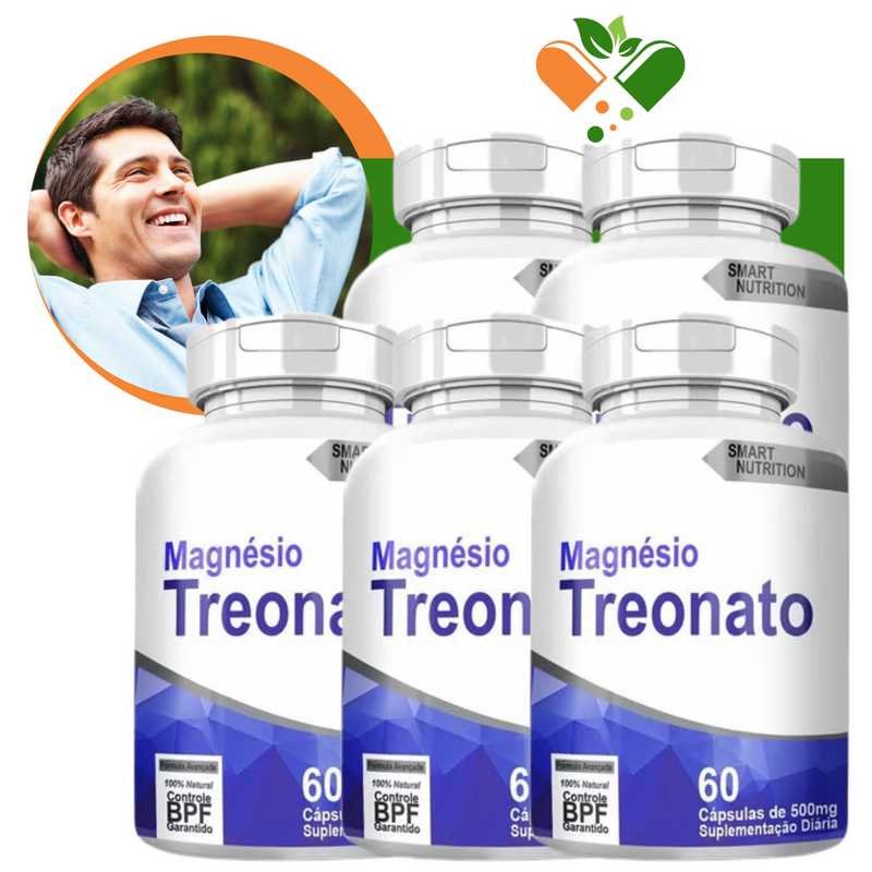 Kit com 5 Potes Magnésio Treonato 500mg 60 Cápsulas