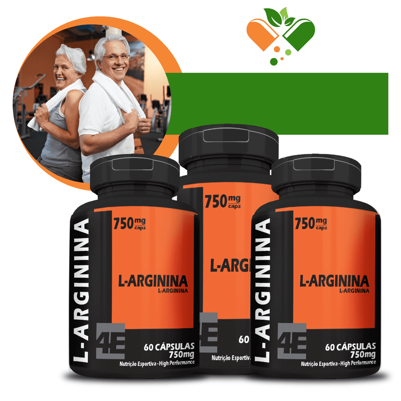 Kit com 3 Potes L-arginina 750mg 60 Cápsulas