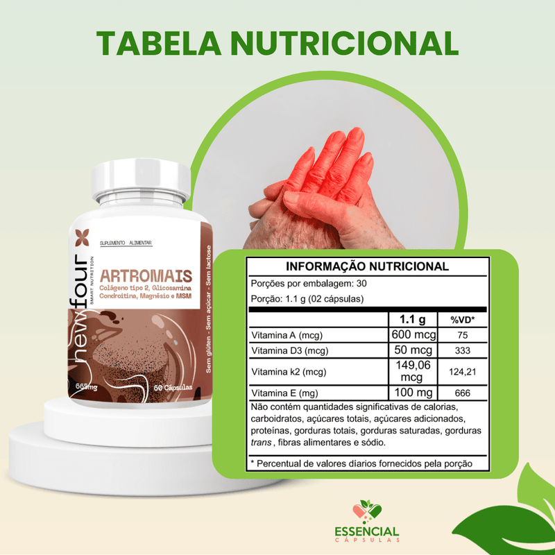 ARTROMAIS - COLÁGENO TIPO 2 , GLICOSAMINA , CONDROITINA , MAGNÉSIO E MSM KIT COM 3 POTES COM TOTAL DE 180 CAPSULAS