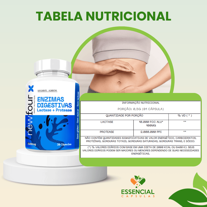 ENZIMAS DIGESTIVAS  LACTASE + PROTEASE KIT COM 3 POTES COM TOTAL DE 90 CAPSULAS