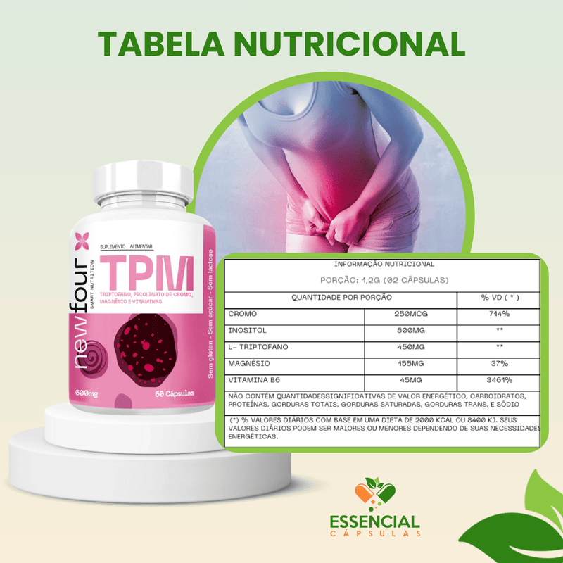 TRIPTOFANO  + PICOLINATO DE CROMO + BISGLICINATO DE MAGNÉSIO  + VITAMINA B6 + INOSITOL  KIT C/ 3 POTES  TOTAL DE 180 CAP