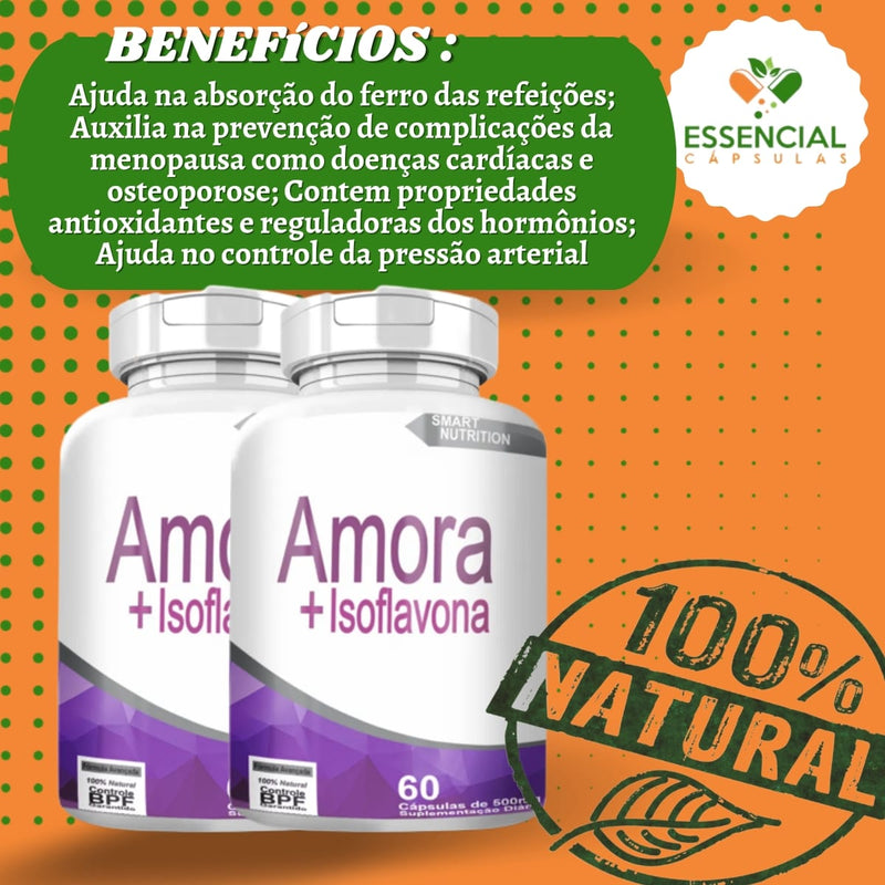 Kit com 3 Potes Amora Com Isoflavona 500mg 60 Cápsulas