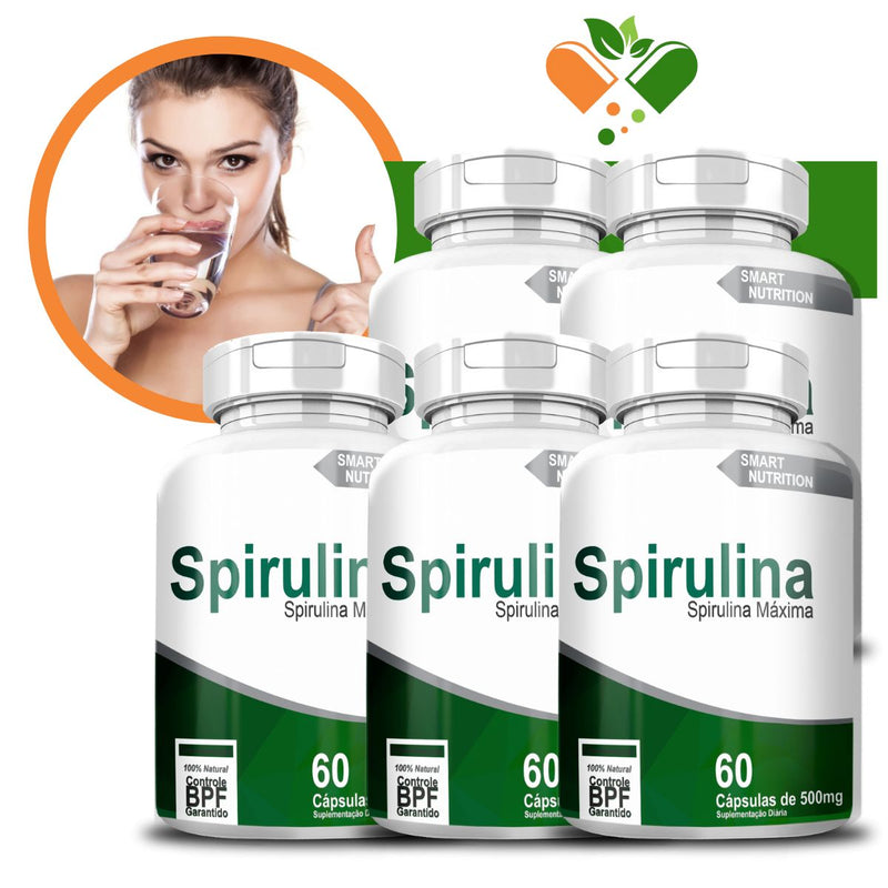 Kit com 5 Spirulina 500mg 60 Cápsulas