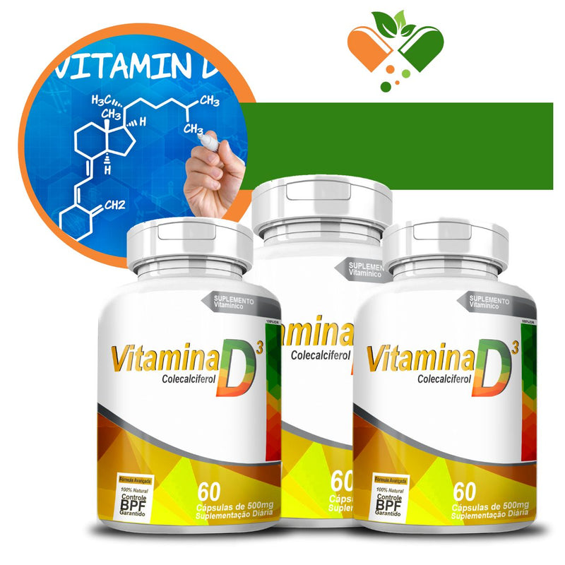 Kit com 3 Vitamina D 500mg 60 Cápsulas