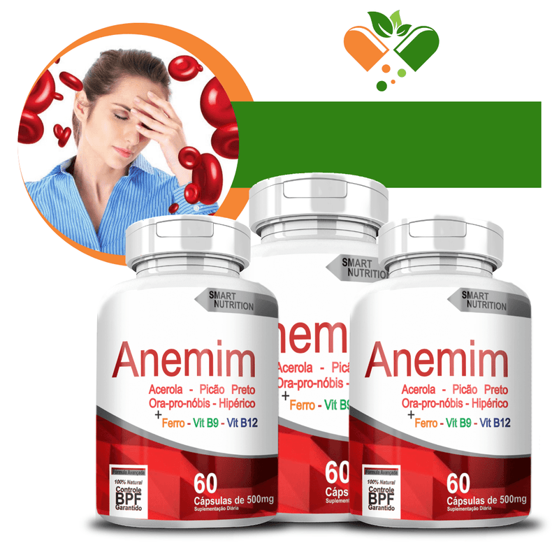 Kit com 3 Potes Anemin 500mg 60 Cápsulas