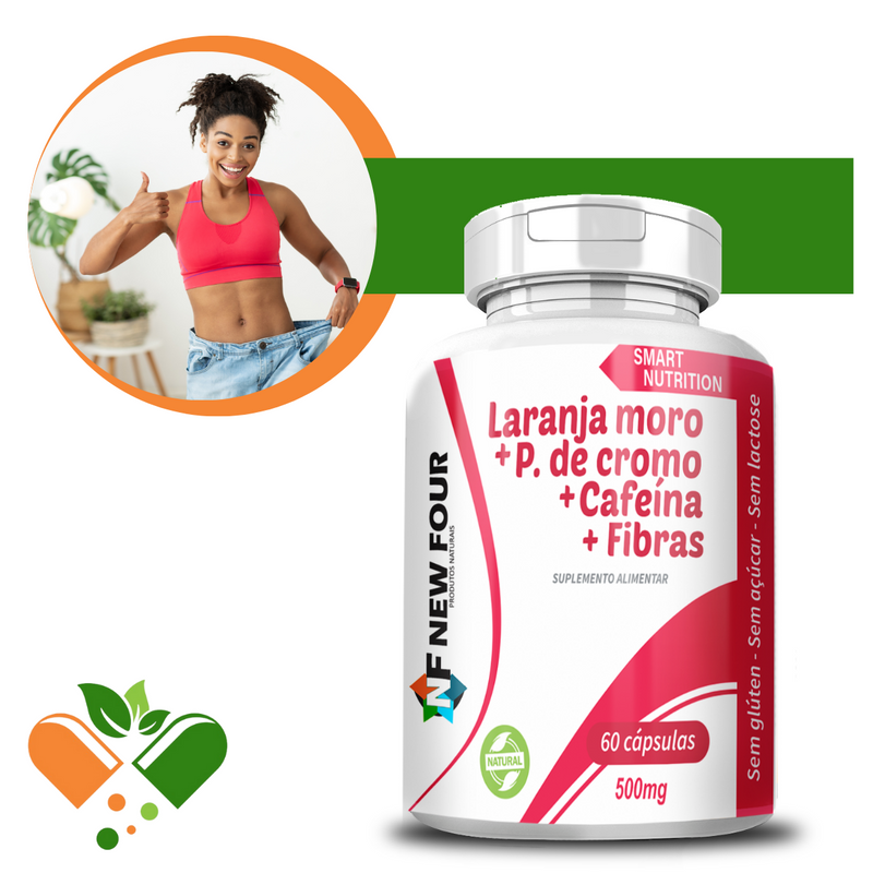 LARANJA MORO + P. DE CROMO + CAFEíNA +FIBRAS 500mg 60 Cápsulas