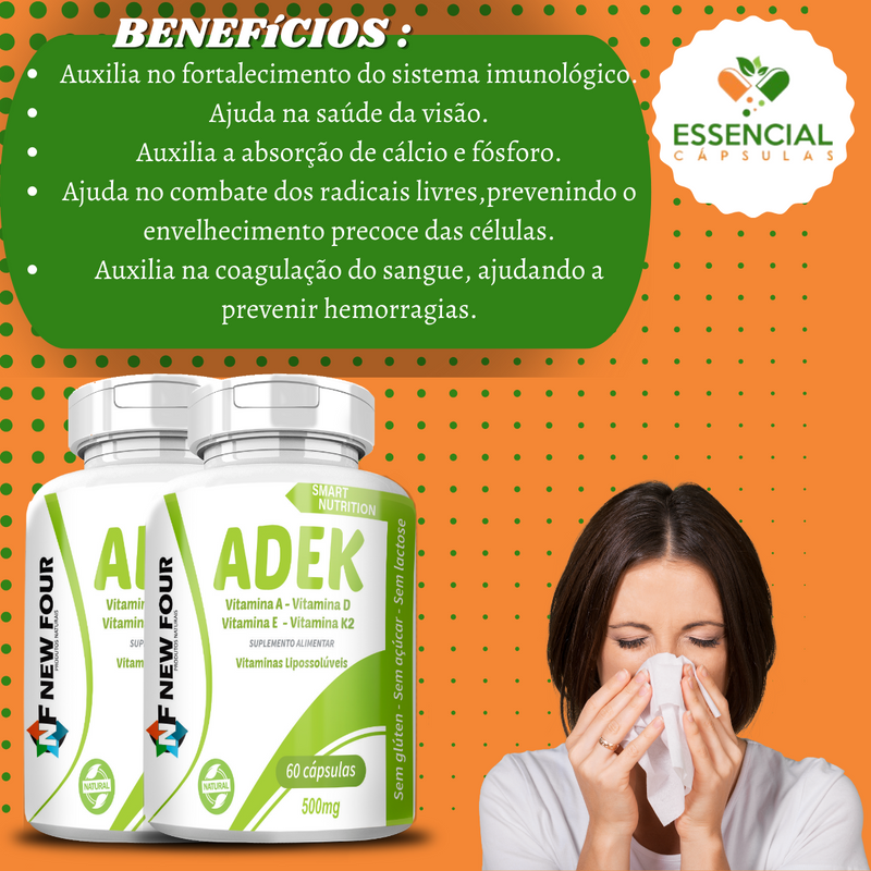 Kit Com 3 Potes  Adek (Vitaminas A,D,E,K) 500mg 60 Cápsulas