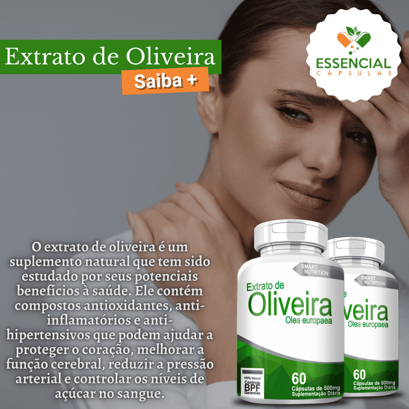 Kit com 3 Potes Oliveira Extrato 500mg 60 Cápsulas