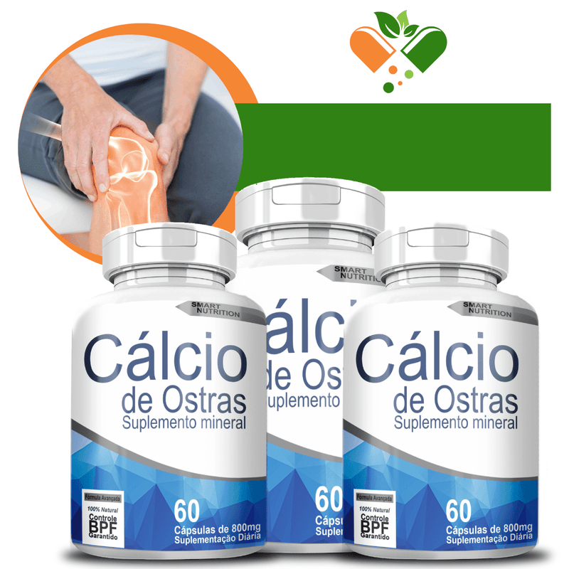 Kit com 3 Potes Cálcio De Ostras 800mg 60 Cápsulas