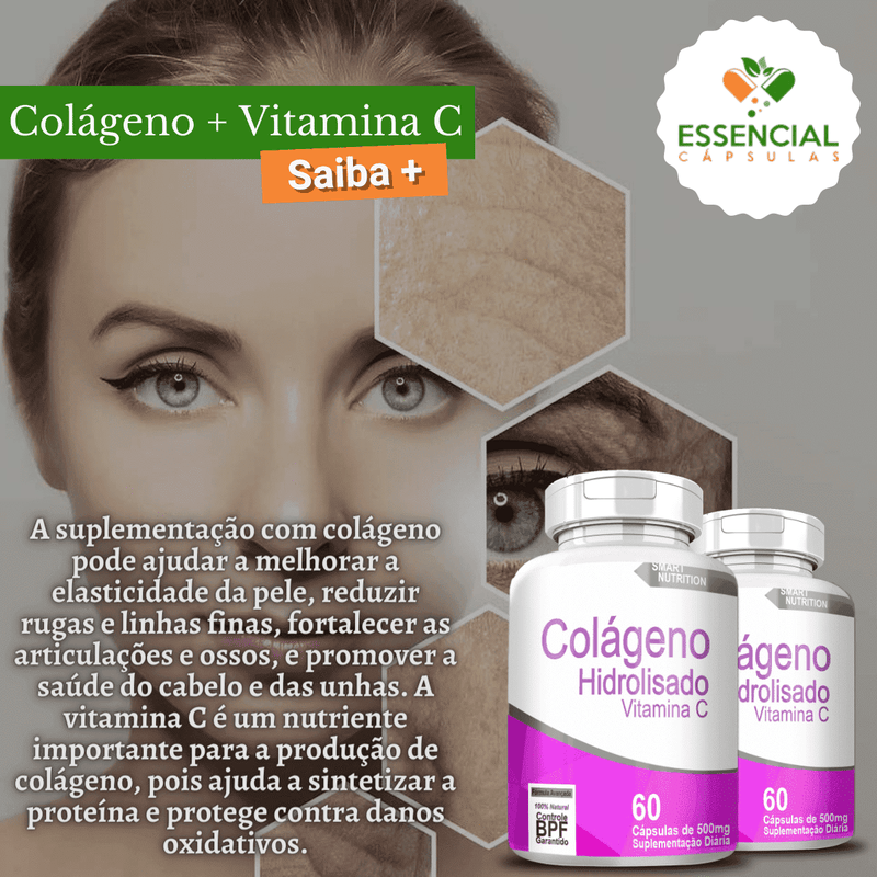 Kit com 3 Potes Colágeno Hidrolisado + Vitamina C - de 500mg 60Cáp