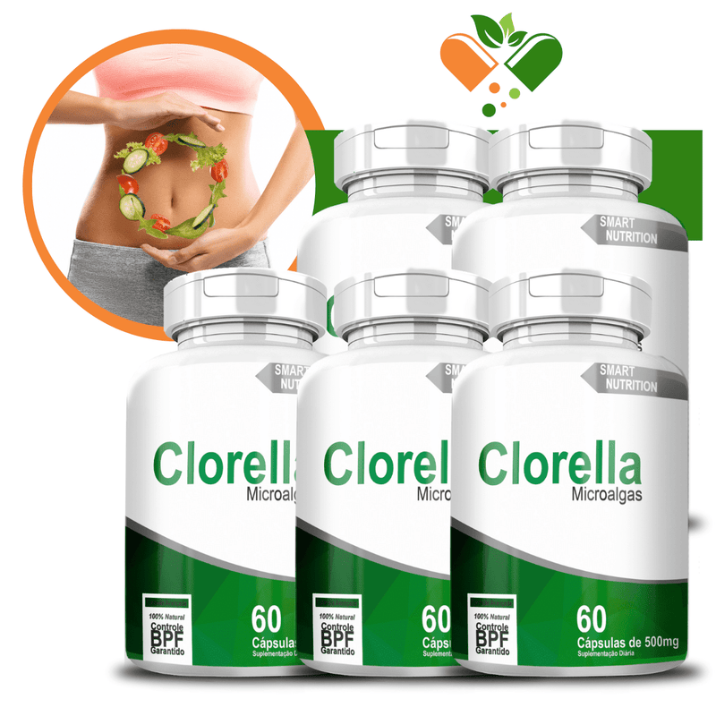 Kit com 5 Potes Clorella 500mg 60 Cápsulas