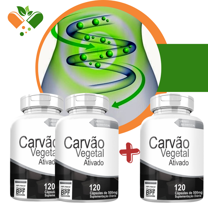 Compre 2 Leve 3 Potes Carvão Vegetal 500mg 120 Cápsulas