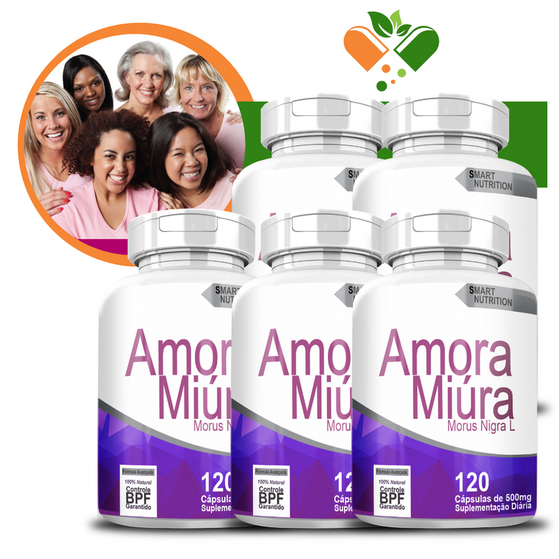 Kit com 5 Potes Amora Miura  500mg 120 Cápsulas Sabor:Sem Sabor