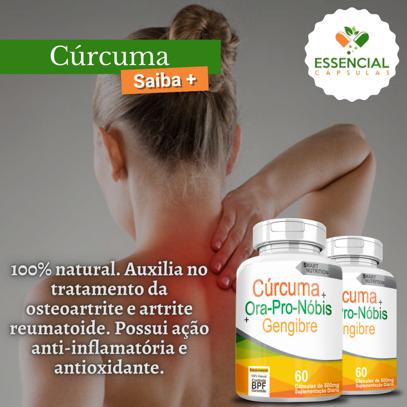 Curcuma + Ora-pro-nóbis + Gengibre 500mg 60 Cápsulas