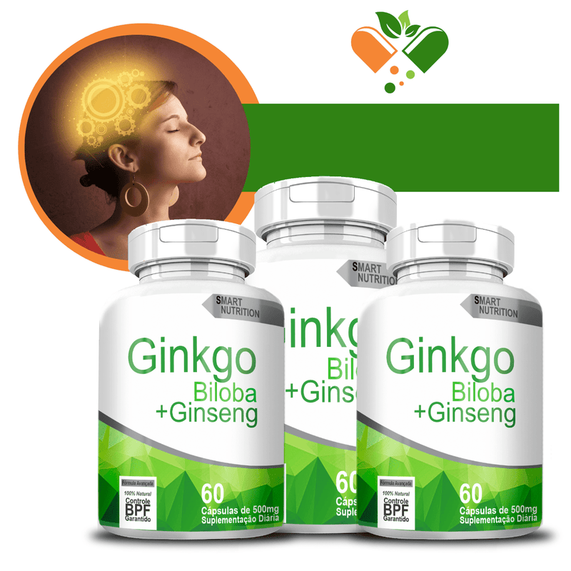 Kit com 3 Ginkgo Biloba C/ Ginseng 500mg 60 Cápsulas