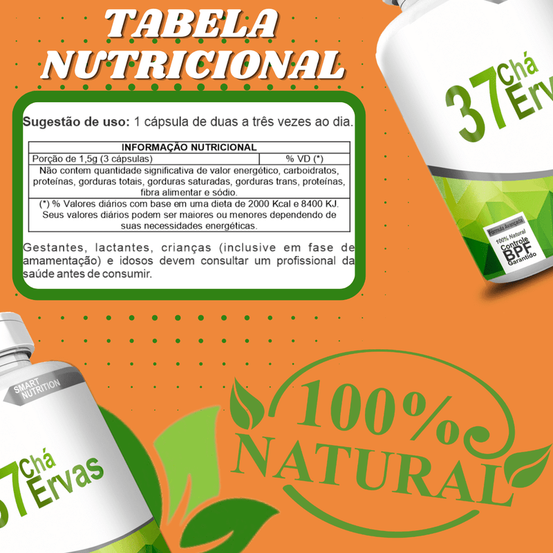 Compre 2 Leve 3 Potes Chá 37 Ervas 500mg 100 Cápsulas