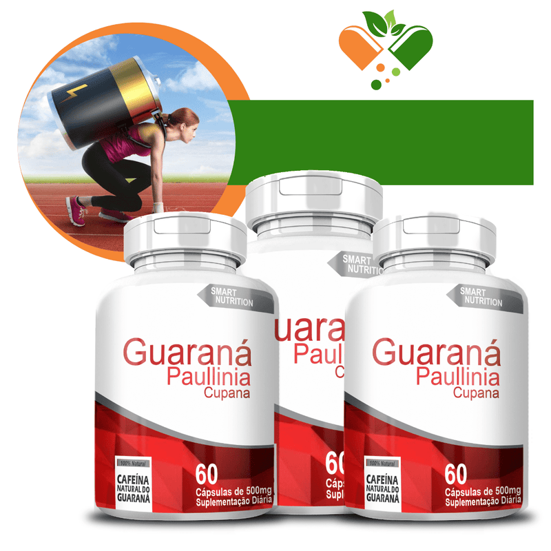 Kit com 3 Potes Guaraná 500mg 60 Cápsulas