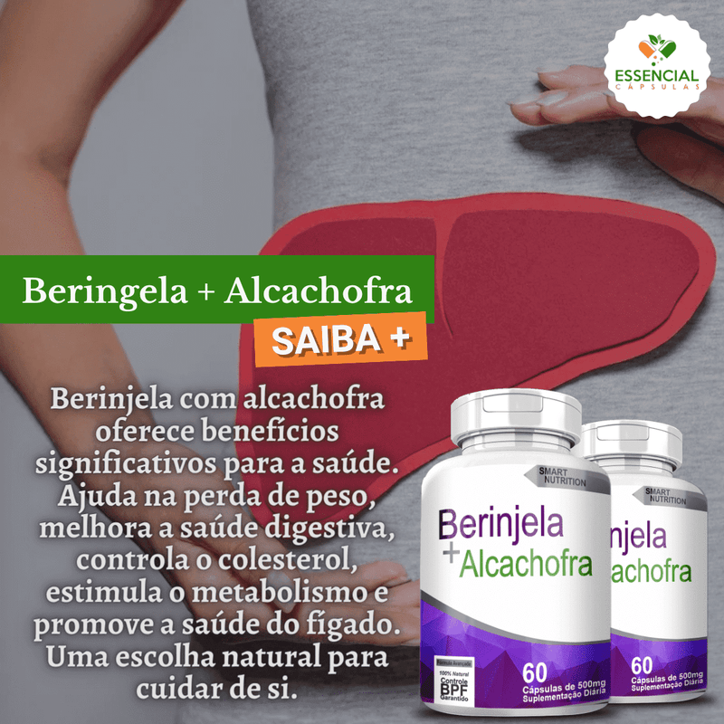 Kit com 5 Potes Berinjela Com Alcachofra 500mg 60 Cápsulas