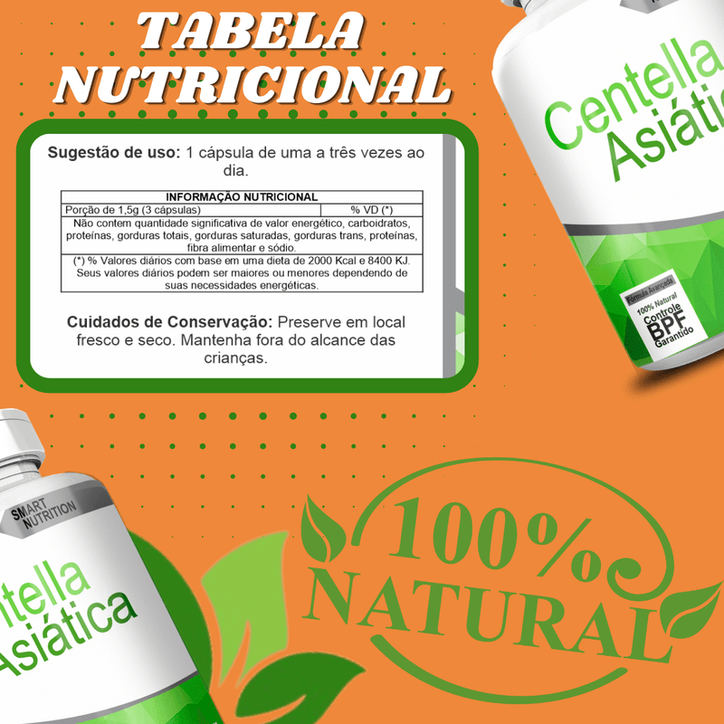 Kit com 3 Potes Centella Asiática 500mg 60 Cápsulas