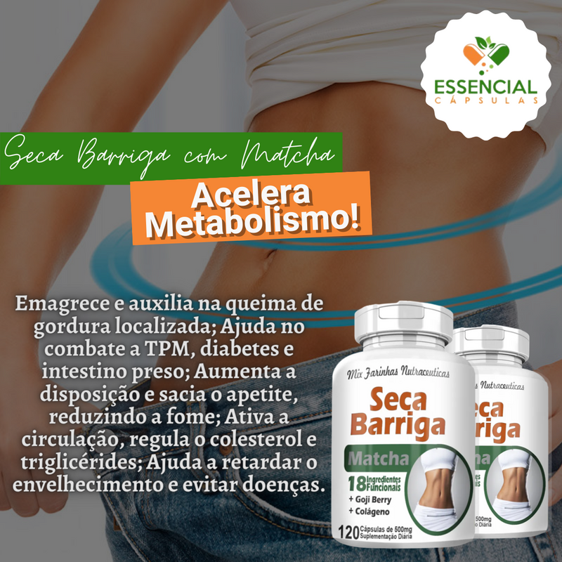 Kit com 5 Potes Seca Barriga Com Matcha 500mg 120 Cápsulas