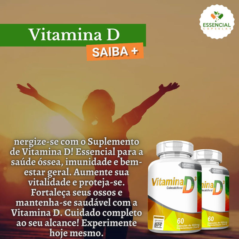 Kit com 3 Vitamina D 500mg 60 Cápsulas