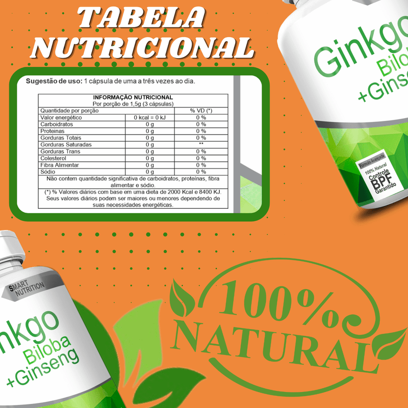 Kit com 3 Ginkgo Biloba C/ Ginseng 500mg 60 Cápsulas