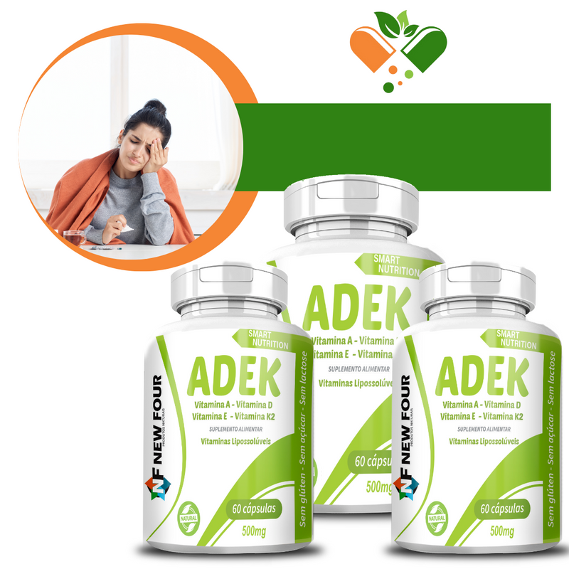 Kit Com 3 Potes  Adek (Vitaminas A,D,E,K) 500mg 60 Cápsulas