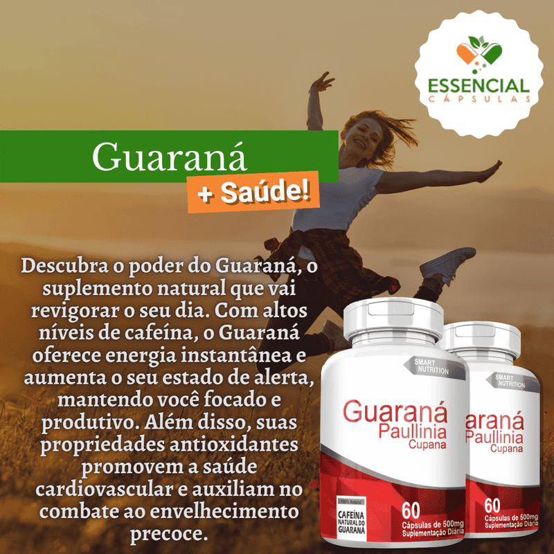 Kit com 5 Potes Guaraná 500mg 60 Cápsulas