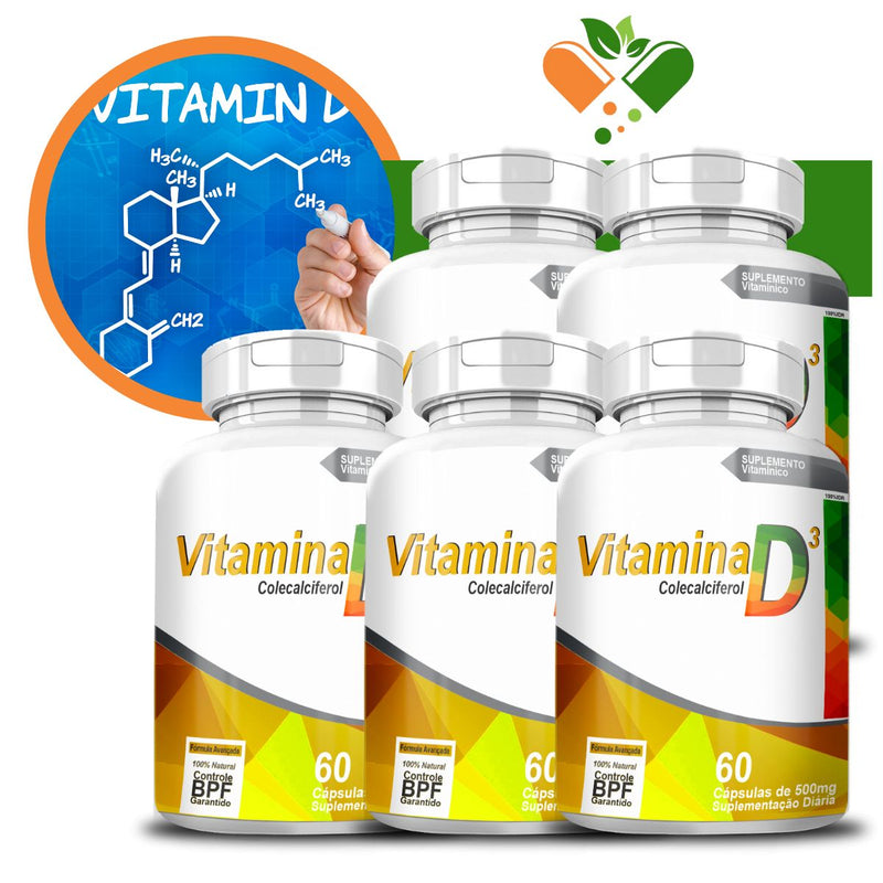 Kit com 5 Vitamina D 500mg 60 Cápsulas