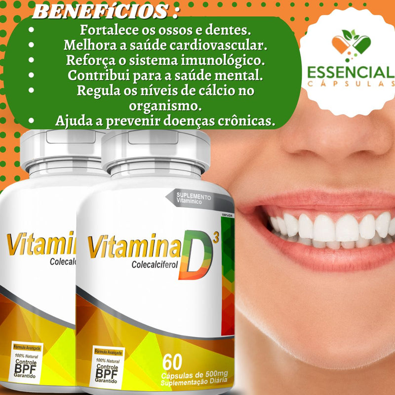 Kit com 3 Vitamina D 500mg 60 Cápsulas