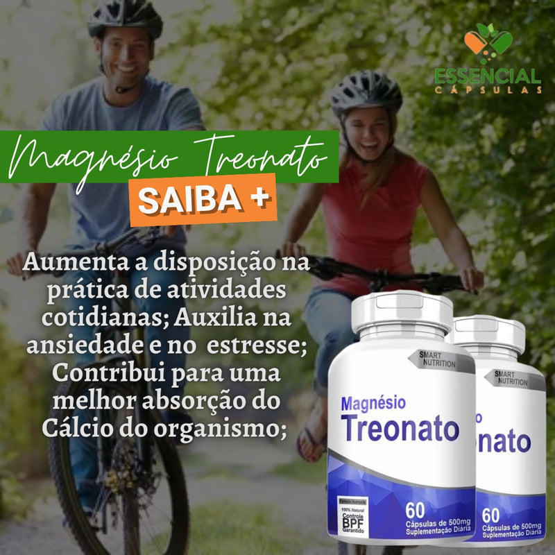 Kit com 3 Potes Magnésio Treonato 500mg 60 Cápsulas